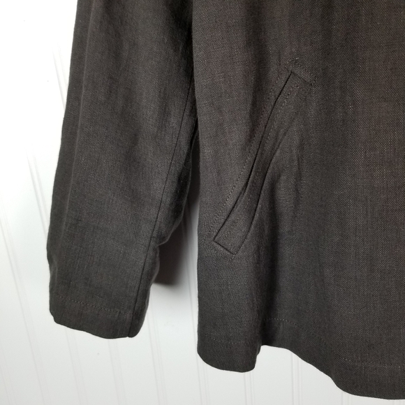 Eileen Fisher Linen Wool Blend Button Jacket Mandarin Collar Size Medium Brown - Picture 7 of 8